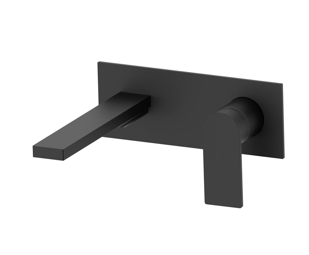 Стенен смесител за мивка Alpha One Matt Black - Aquagrif в черен мат за онлайн магазин KERANOVA, без изпразнител, модерна правоъгълна форма