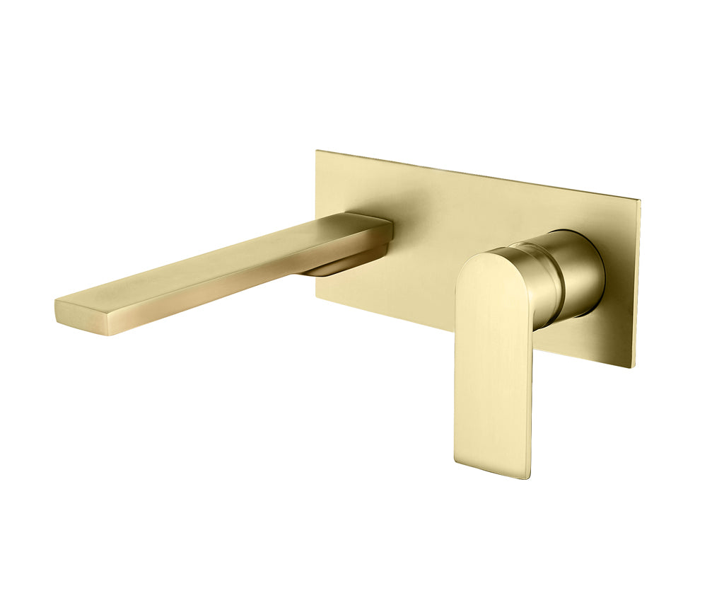 Стенен смесител за мивка Alpha One Brushed Gold - Aquagrif, четкано злато, стенен смесител без изпразнител за баня от KERANOVA