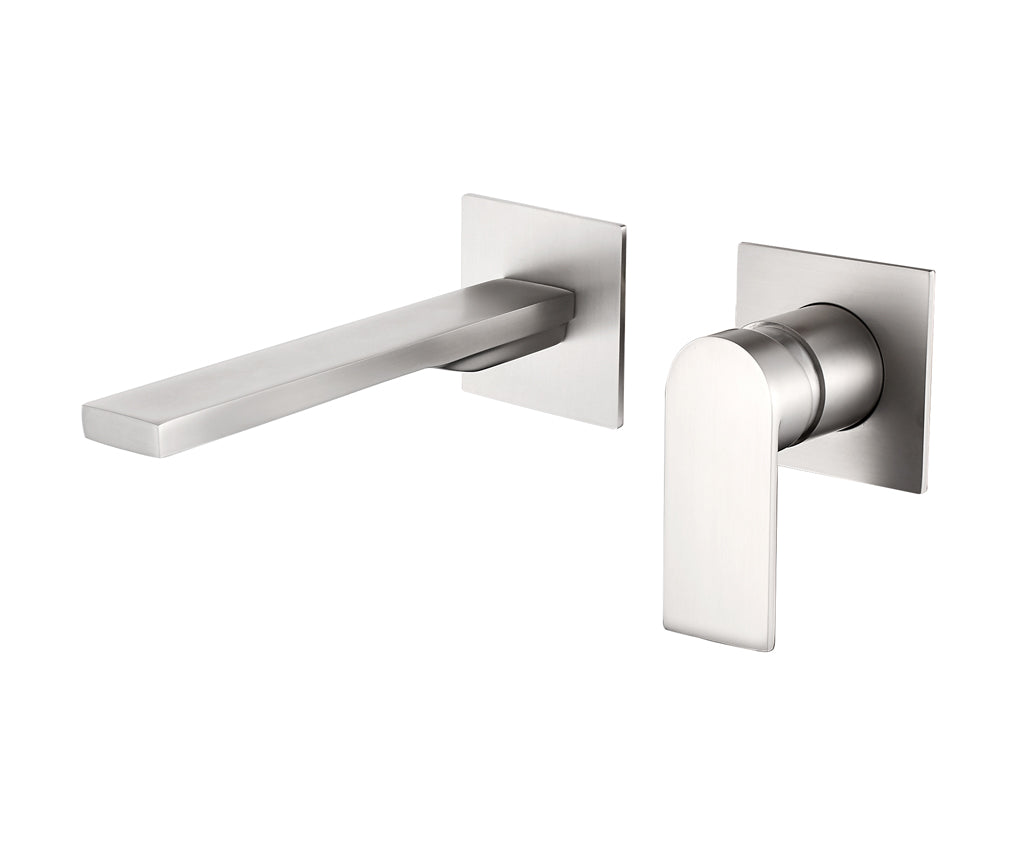 Стенен смесител за мивка Alpha Two Satin Nickel - Aquagrif в сатен никел за баня, онлайн магазин за обзавеждане KERANOVA