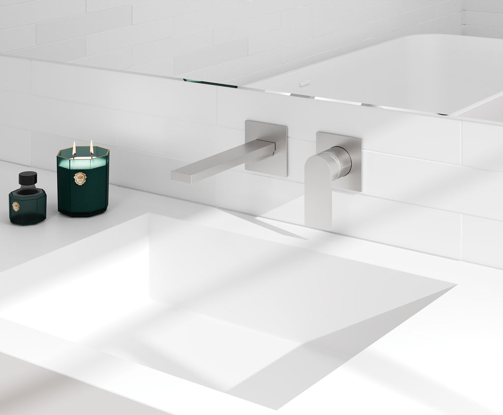 Стенен смесител за мивка Alpha Two Satin Nickel - Aquagrif, сатен никел, без изпразнител, онлайн магазин за обзавеждане за бани KERANOVA