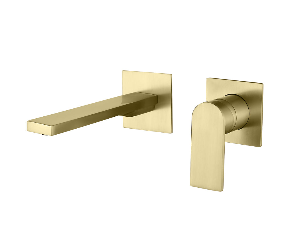 Стенен смесител за мивка Alpha Two Brushed Gold - Aquagrif в четкано злато, стенен смесител без изпразнител за онлайн магазин за обзавеждане за бани KERANOVA