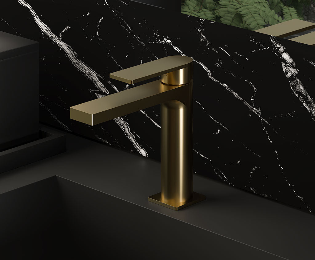 Смесител за мивка Alpha Brushed Gold - Aquagrif стоящ четкано злато, без изпразнител, онлайн магазин за обзавеждане за бани KERANOVA