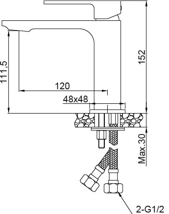 Смесител за мивка Bold Matt Black - Aquagrif стоящ, черен мат, без изпразнител, технически чертеж с размери, онлайн магазин KERANOVA