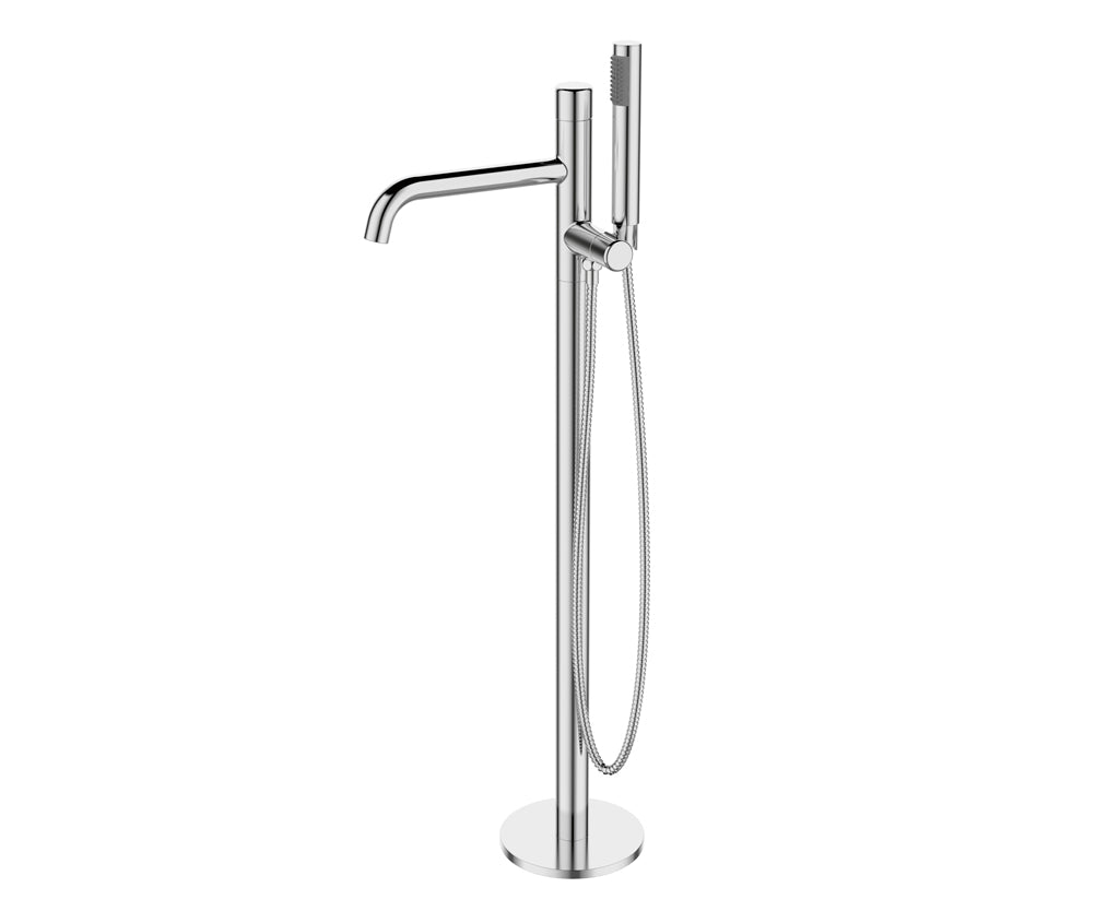 Свободностоящ смесител за вана Minimalista Chrome Aquagrif - хром, подов смесител с ръчен душ, луксозен дизайн за баня KERANOVA