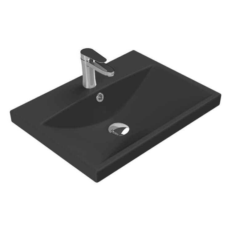 Мебелна мивка Elite Black Matte 60х45 см. черна мат с отвор за смесител KERANOVA онлайн магазин за обзавеждане за бани