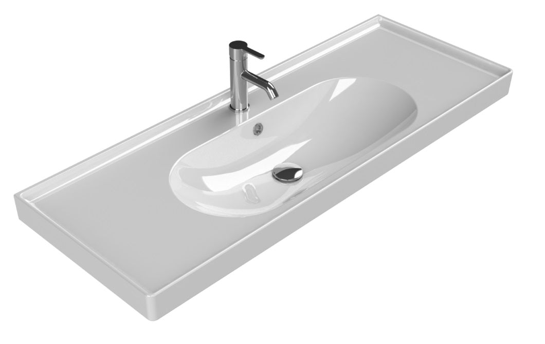 Мебелна мивка Arya 120х45 см. бяла със скосен умивалник и отвор за смесител, онлайн магазин за обзавеждане за бани KERANOVA