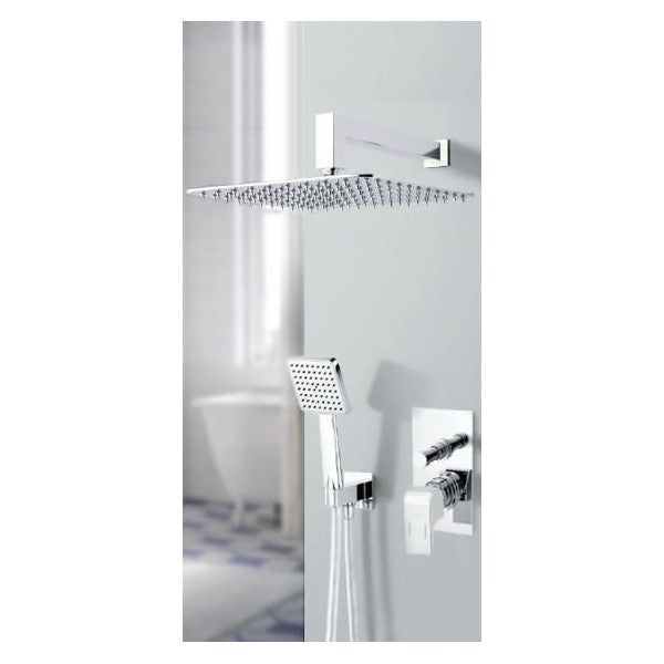 Вграден сет Miro Alpi 3 с рамо от стената - квадратен душ комплект с пита 250х250мм, ръчен душ Rita и смесител за вграждане KERANOVA