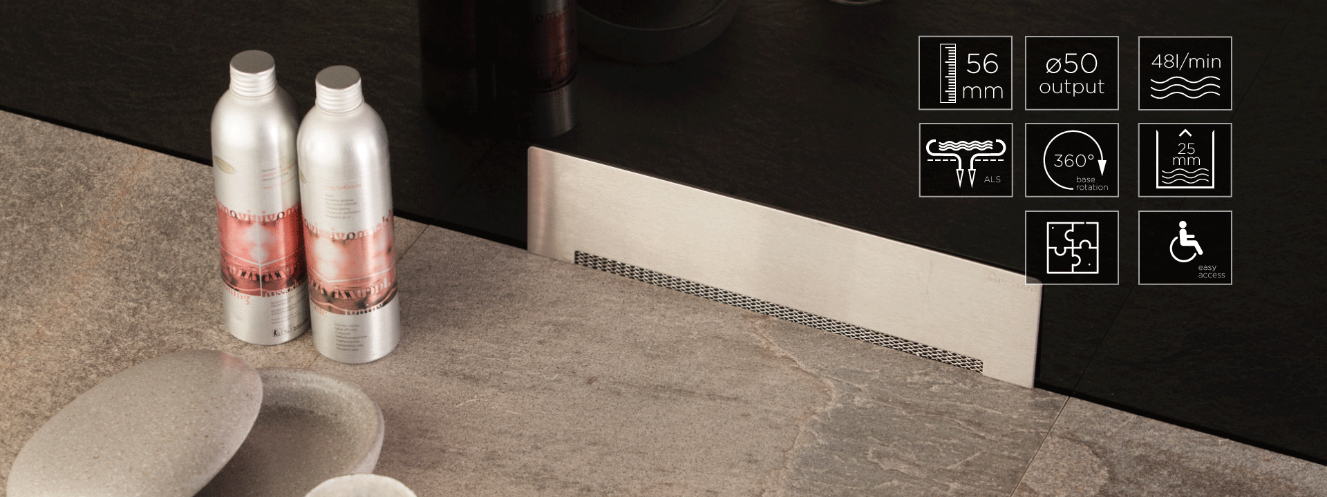 Стенен сифон Confluo Wall за баня с интересен дизайн, висок дебит 48 л/мин, ниска инсталационна височина — KERANOVA онлайн магазин