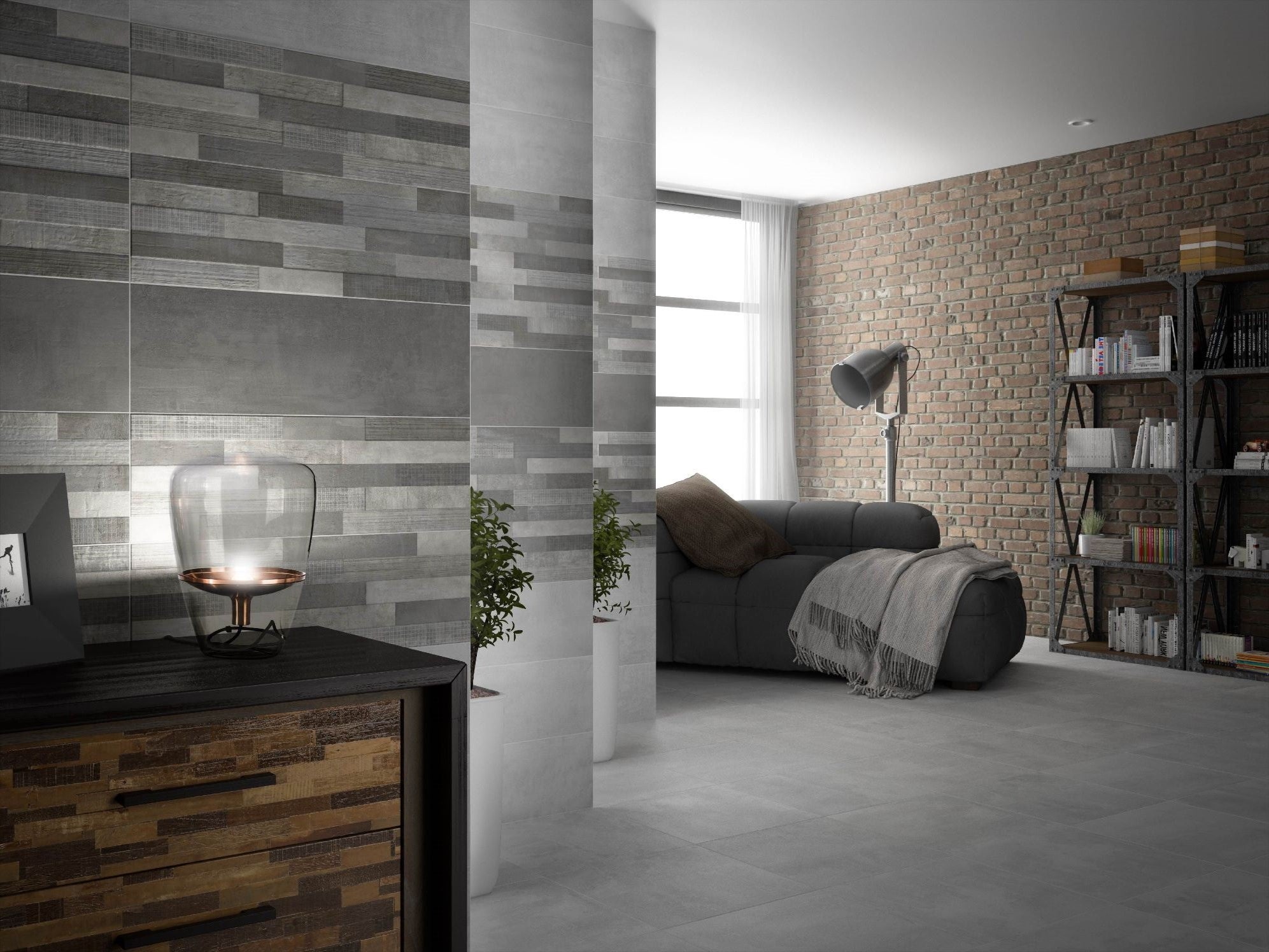 Баня Casale 20х60 см. - елегантни сиви плочки 20x60 см в модерна баня, онлайн магазин KERANOVA