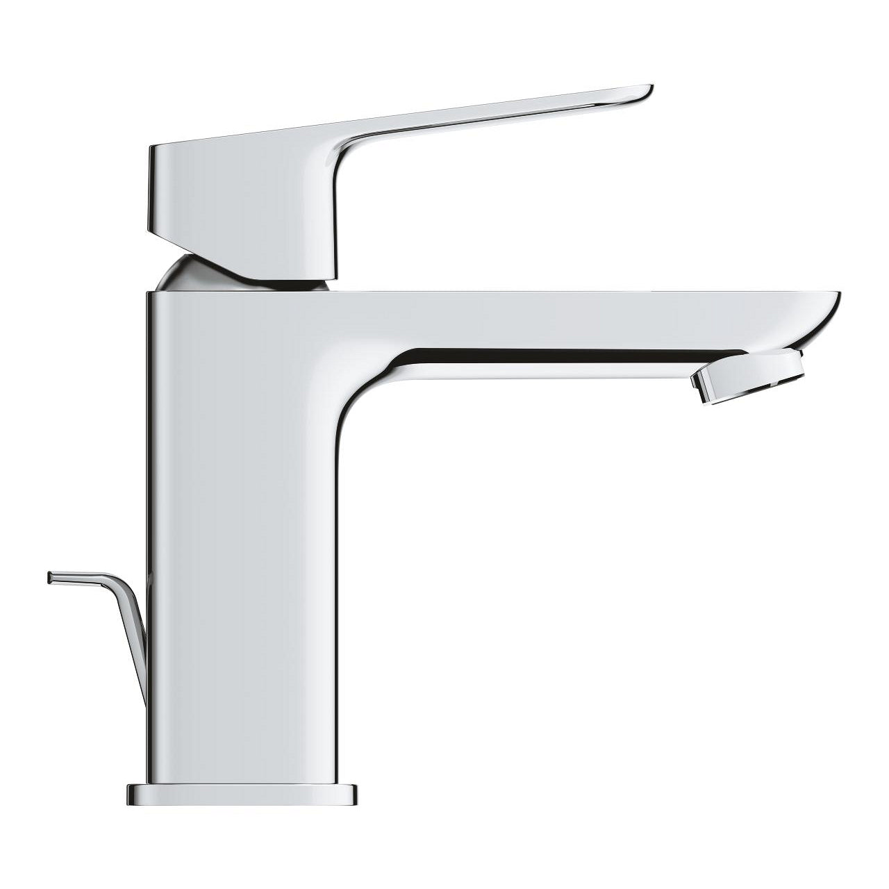 Смесител за мивка Grohe Cubeo M-size хром, едноръкохватков умивалник, GROHE SilkMove, водоспестяващ, за баня KERANOVA