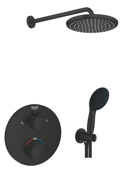 Термостатичен комплект Grohe Grohtherm Matt Black вграден душ комплект черно матово покритие KERANOVA
