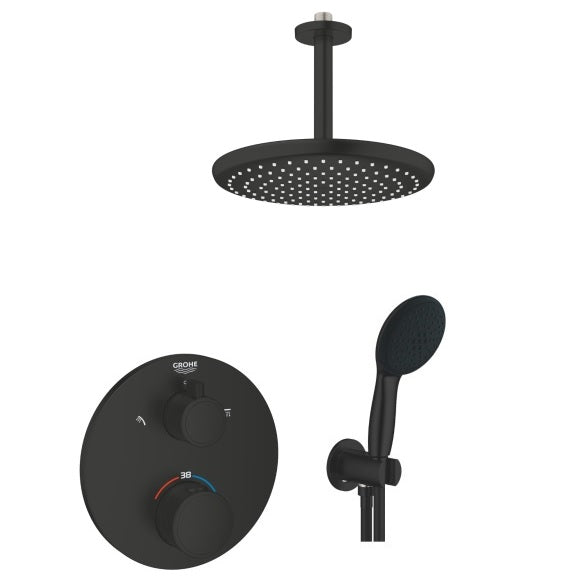 Термостатичен комплект Grohe Grohtherm Matt Black вграден душ комплект черен мат за баня - KERANOVA