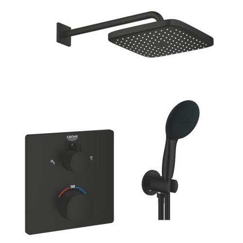 Термостатичен комплект Grohe Grohtherm Cube Matt Black - вграден черен мат душ комплект за баня от KERANOVA