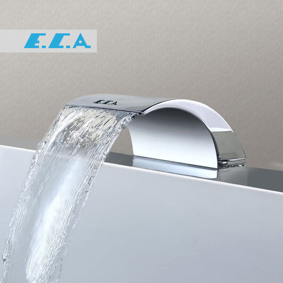 Смесител за вана Royal хром каскаден чучур, стоящ за борд с воден поток, ръчен душ и метален шлаух — онлайн магазин за обзавеждане за бани KERANOVA