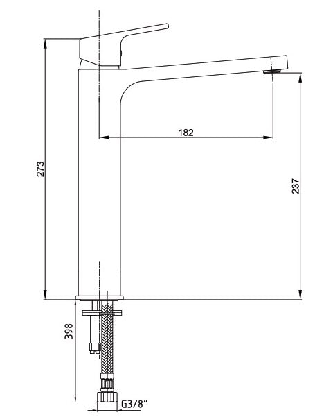 Смесител за умивалник - серия TIERA XL, дизайнерски висок смесител за мивка с чучур 182 мм, без изпразнител, KERANOVA