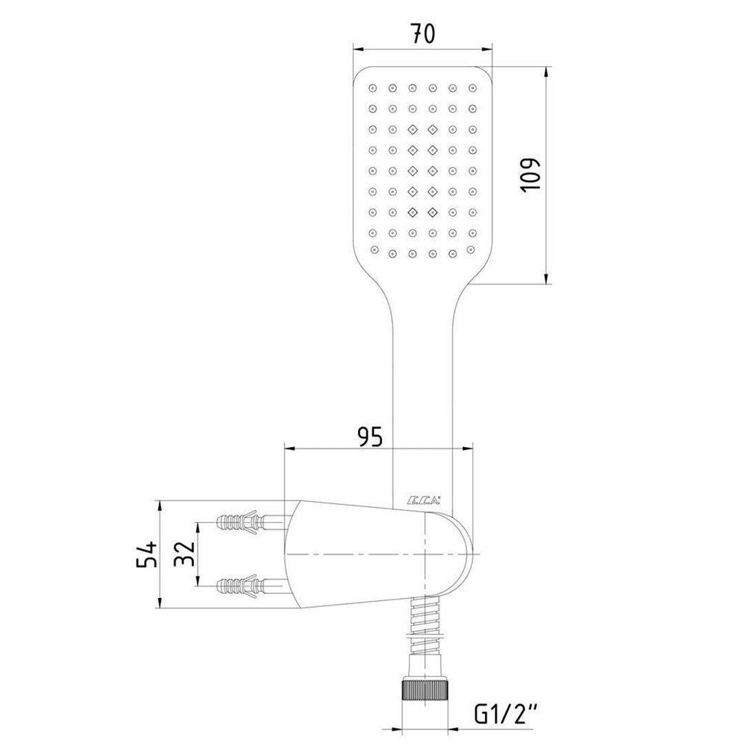 Вграден сет Tiera Black с чучур - черен мат, схема ръчен душ с размери 70x109 мм и присъединяване G1/2, онлайн магазин KERANOVA