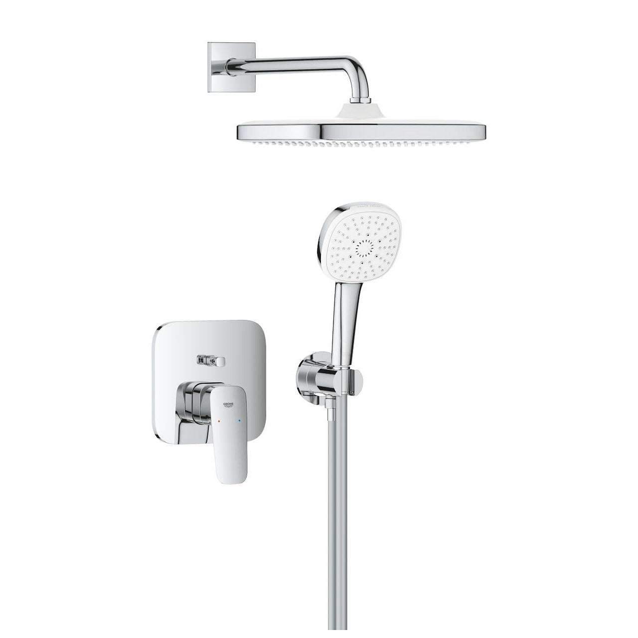 Вграден комплект Grohe Cubeo хромирана душ система с Tempesta 250, стенен рамо 380мм и ръчен душ – KERANOVA
