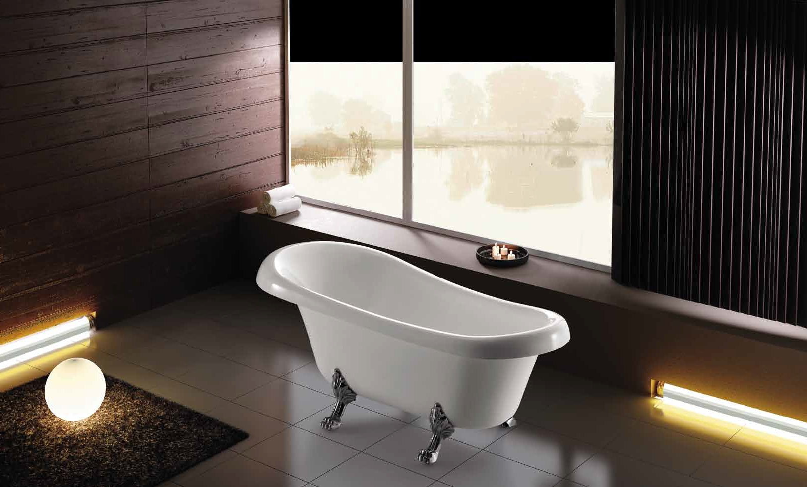 Ретро вана K-1060 165х75 см. в бяла акрилна вана с месингови крачета хром, онлайн магазин за обзавеждане за бани KERANOVA