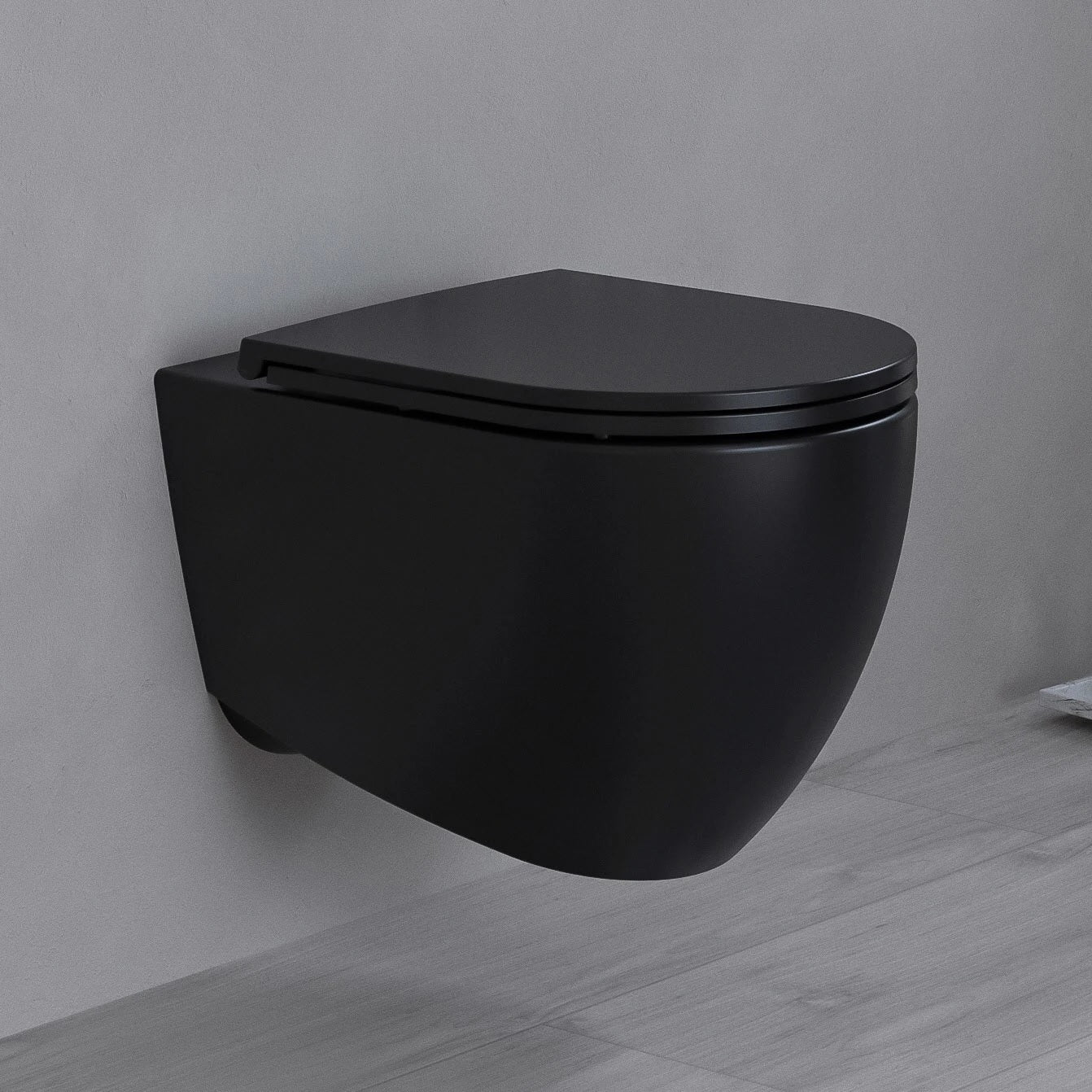 Конзолна тоалетна Infinity Rimless Black Matt - Isvea в онлайн магазин за обзавеждане за бани KERANOVA, окачена мат черна тоалетна със SLIM седалка