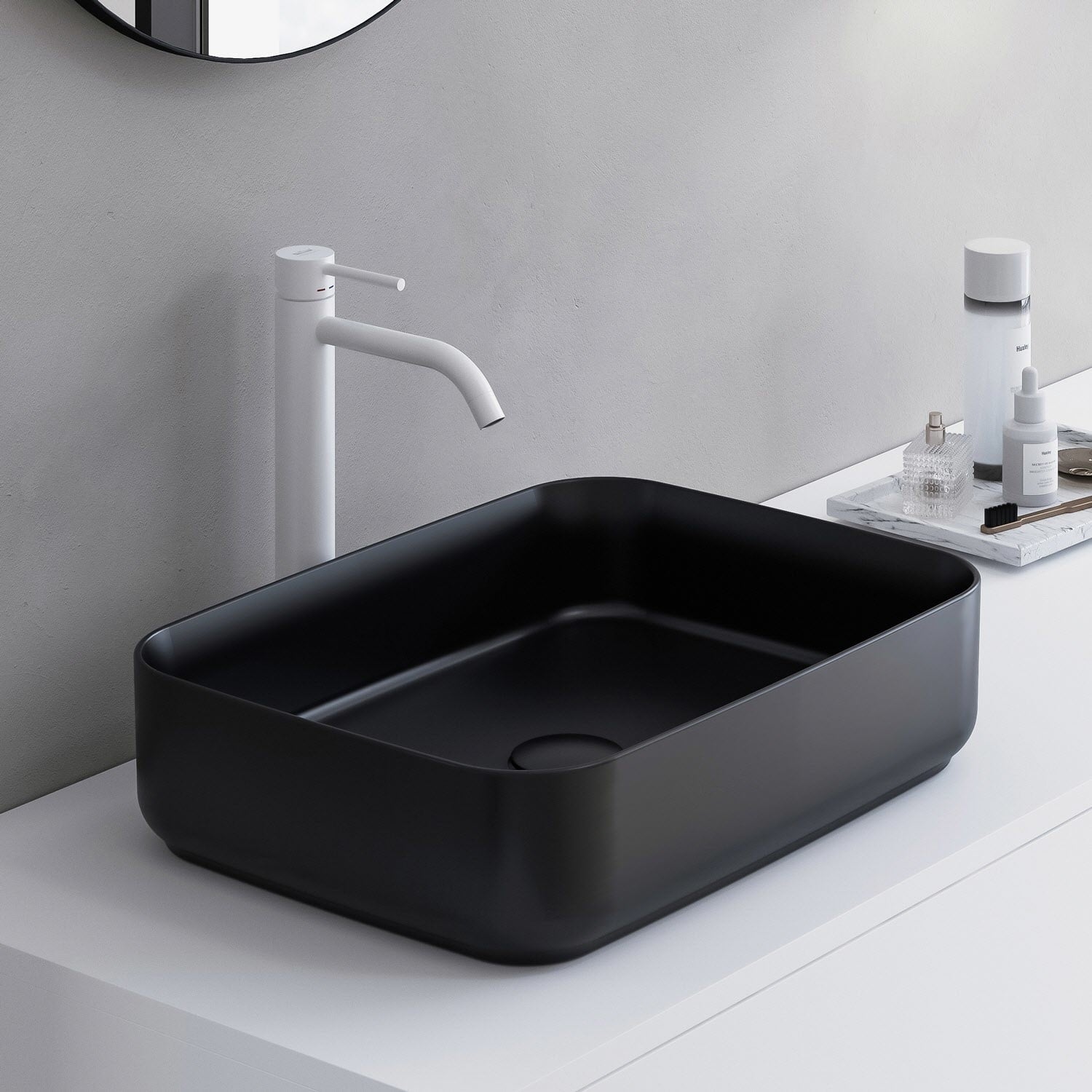 Мивка Infinity Black Matt за монтаж върху плот 50х36 см. - Isvea черна порцеланова мивка за баня на плот, модел 10NF65050-2N от KERANOVA