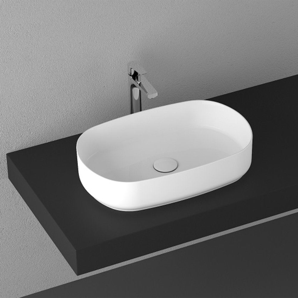 Мивка Infinity за монтаж върху плот 55х36 см. - Isvea бяла порцеланова мивка за баня върху плот, онлайн магазин KERANOVA