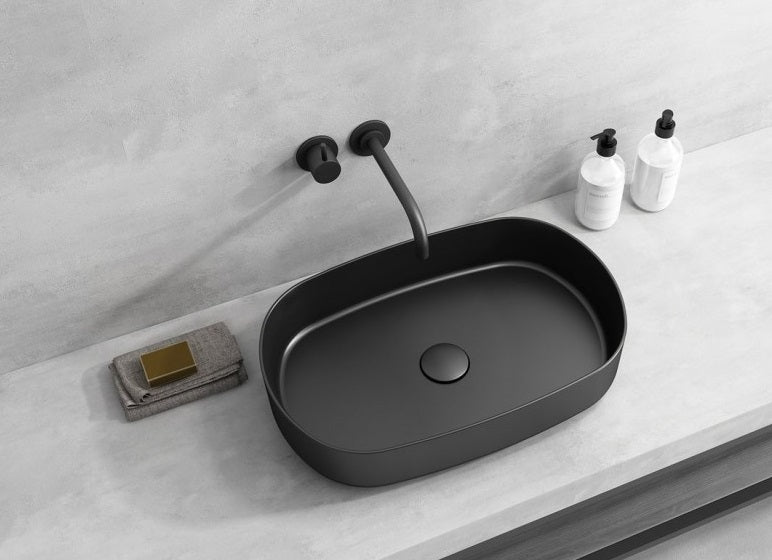 Мивка Infinity Black Matt за монтаж върху плот 55х36 см. - Isvea, черна порцеланова мивка за баня върху плот в онлайн магазин KERANOVA