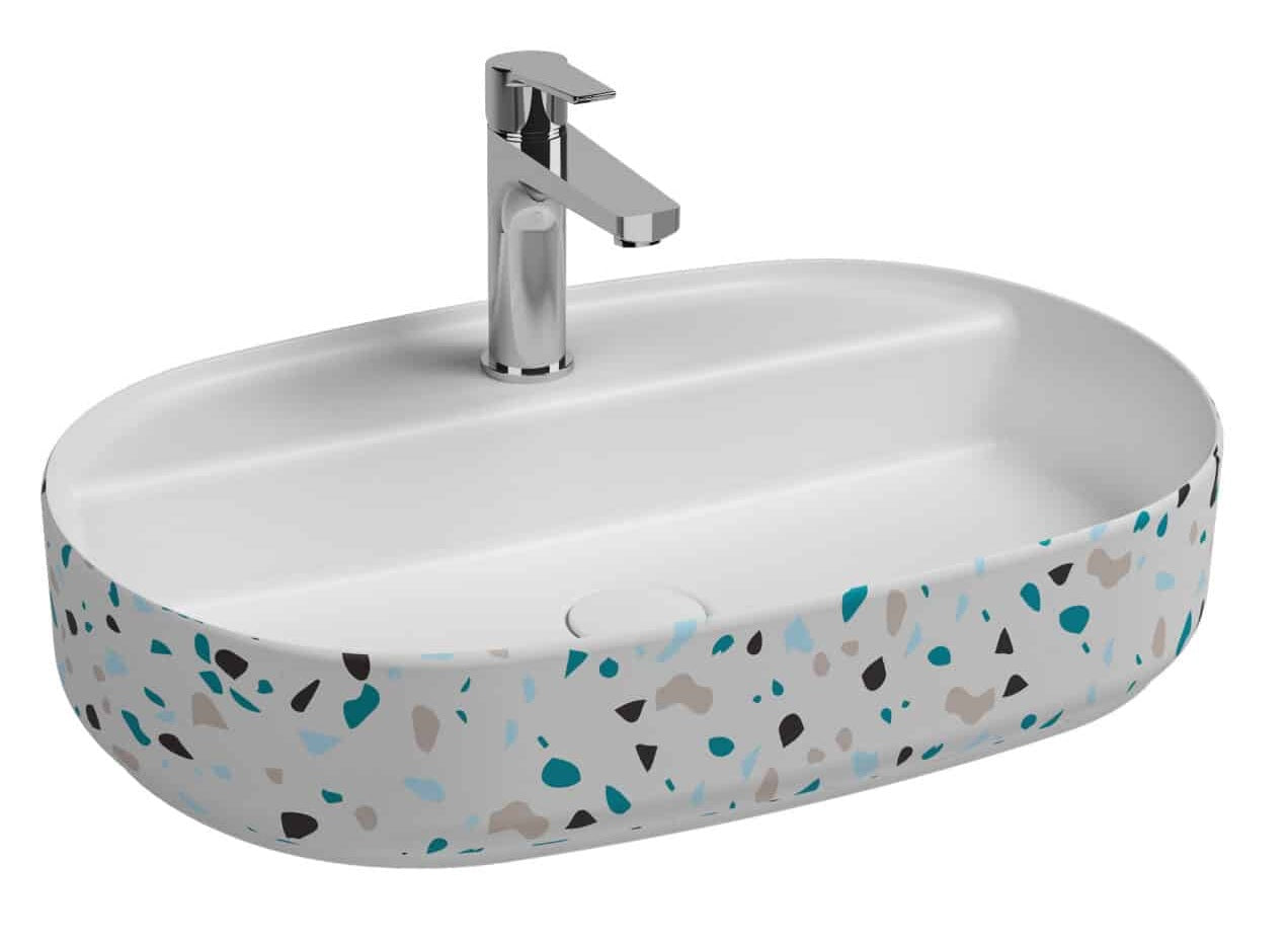Мивка Infinity Terrazzo за монтаж върху плот 60х40 см. - Isvea, тънкостенна порцеланова мивка Terrazzo за баня, KERANOVA онлайн магазин