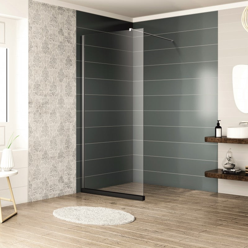 Статичен параван 100х200 см - прозрачно стъкло в модерен баня комплект KERANOVA, 8 мм закалено стъкло, Easy Clean, телескопично рамо 71-120 см