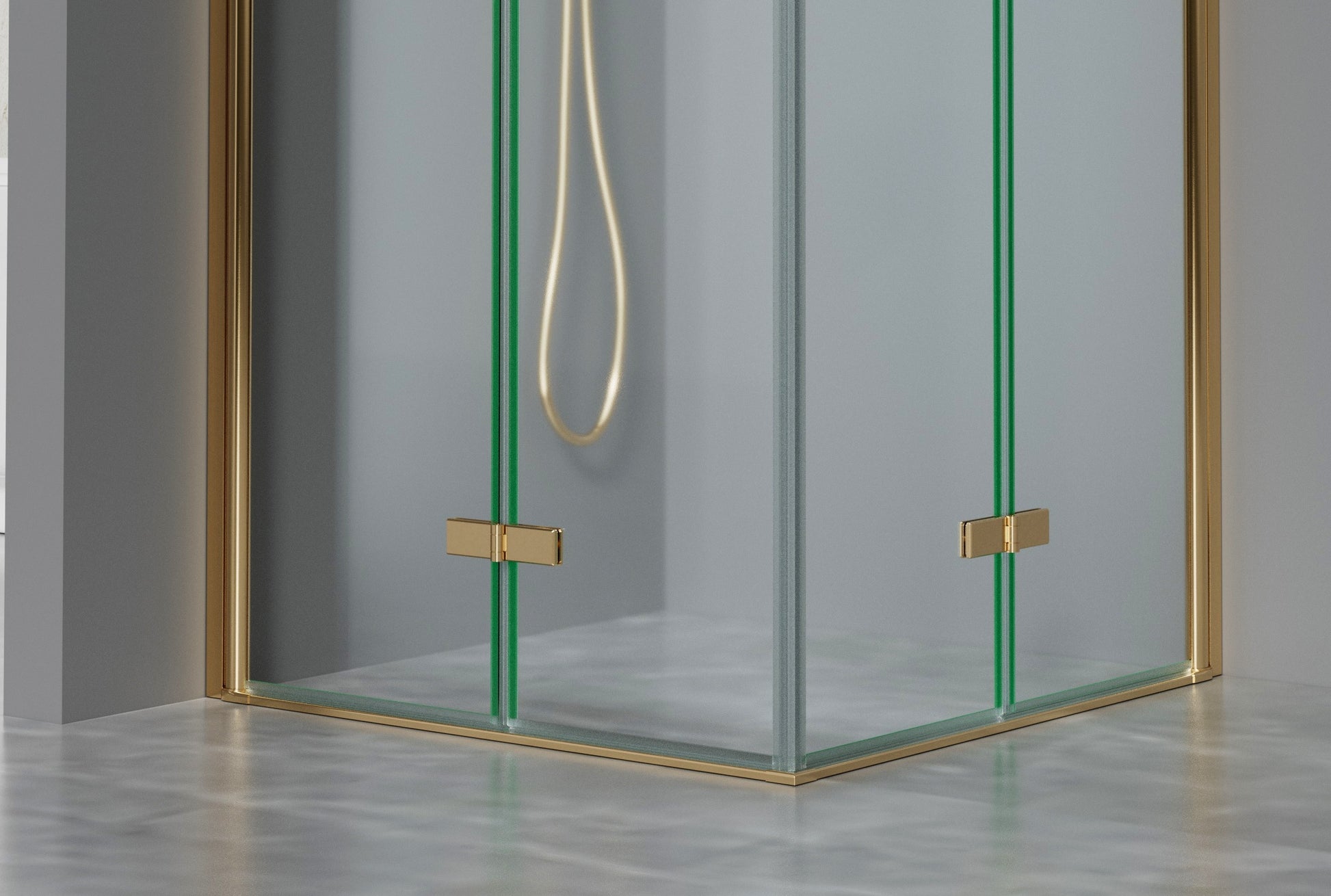 Душ кабина 114 Brush Gold - 90х90 см. - две сгъваеми врати с анти калк покритие и алуминиев профил.