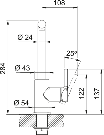 Lina L Swivel Matte black - Franke kitchen faucet technical drawing dimensions