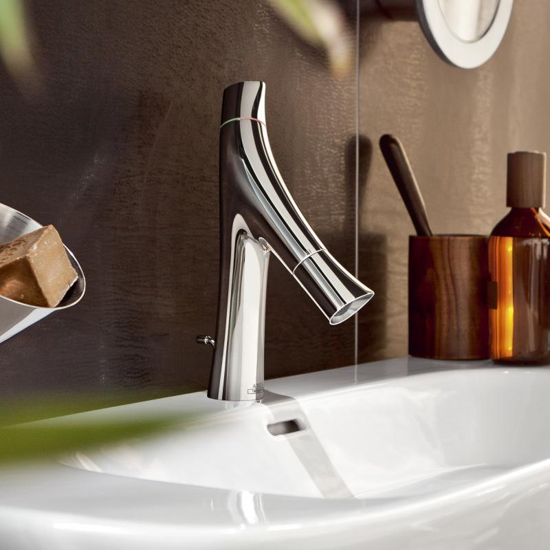 Смесител за мивка Axor Starck Organic хром, умивалник с две ръкохватки, въртящ се аератор, pop-up сифон - KERANOVA