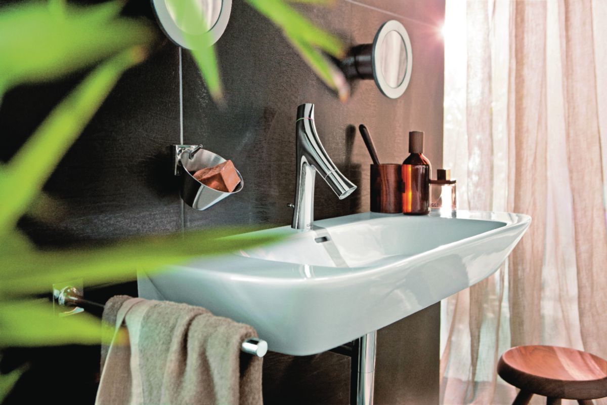 Смесител за мивка Axor Starck Organic хром, две ръкохватки, въртящ се аератор, Comfort Zone 80 – KERANOVA онлайн магазин