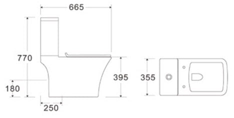 Моноблок 1215A Rimless технически чертеж с размери 665x770x395 мм – онлайн магазин за обзавеждане за бани KERANOVA