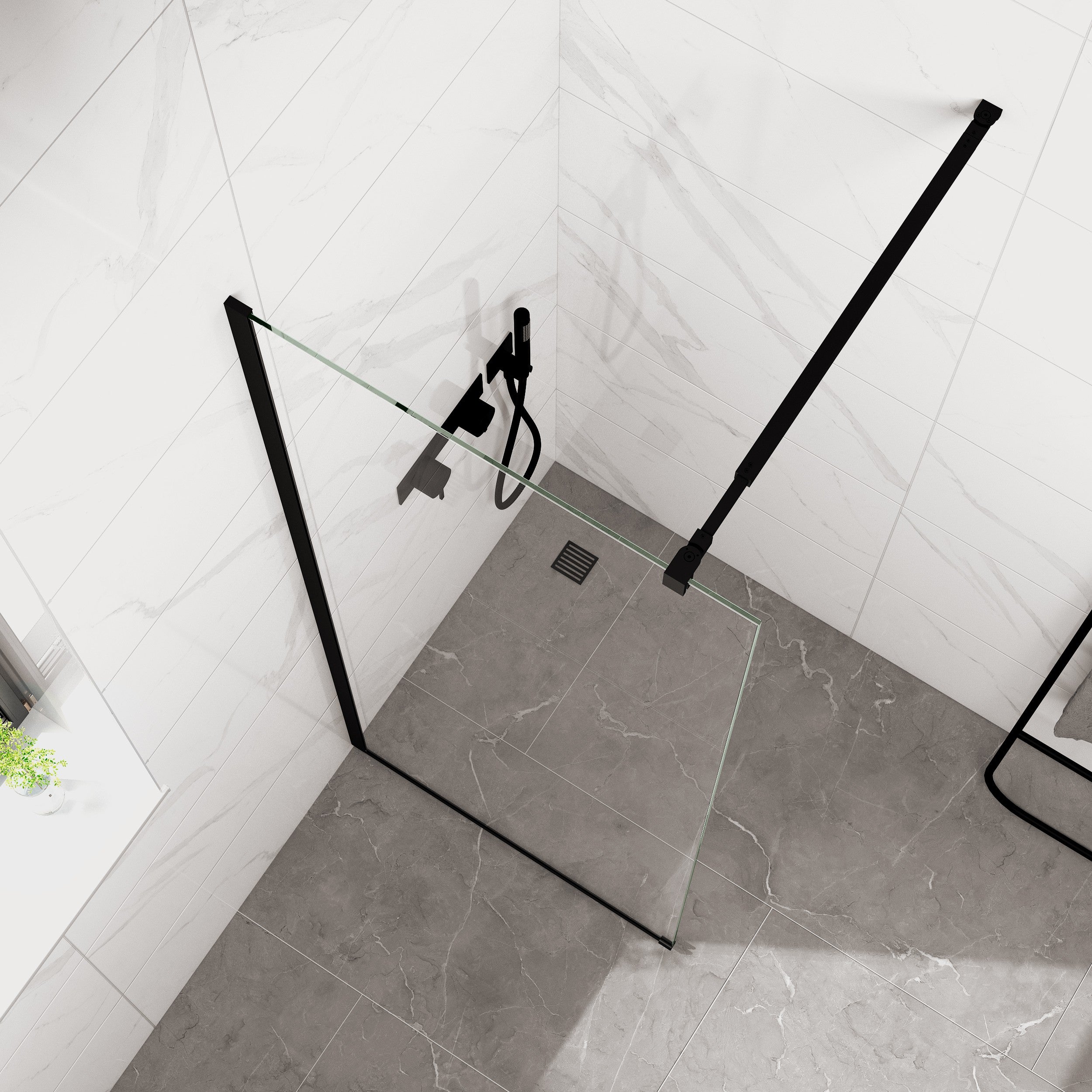 Статичен параван Cristina 120х200 см. – черен обков, 8 мм прозрачно закалено стъкло, NANO покритие, U профил за баня от KERANOVA