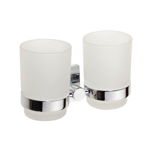 132110022 държач за чаши, двоен с чаши - хромиран стенен държач с матирани стъклени чаши за баня KERANOVA