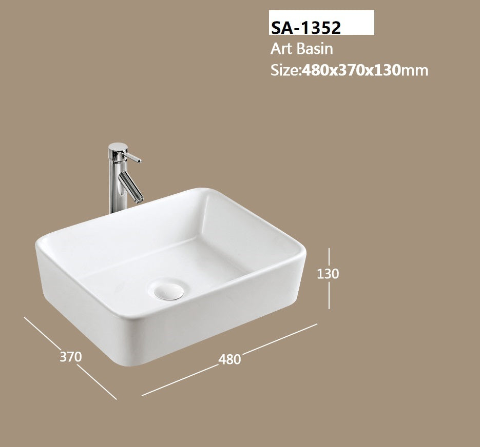 Купа SA-1352 48х37 см. тънка снежнобяла порцеланова мивка за плот – онлайн магазин за обзавеждане за бани KERANOVA