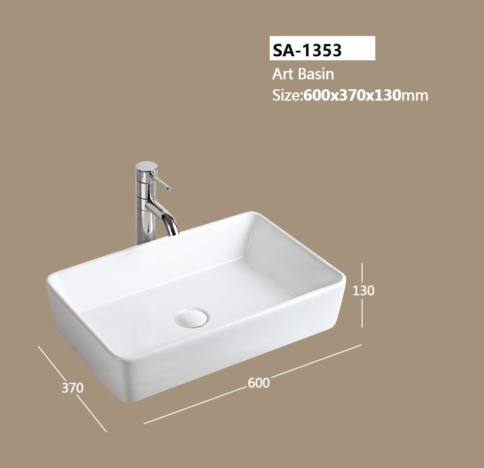 Купа SA-1353 60х37 см. тънка снежнобяла порцеланова мивка за плот, онлайн магазин KERANOVA, монтаж върху плот