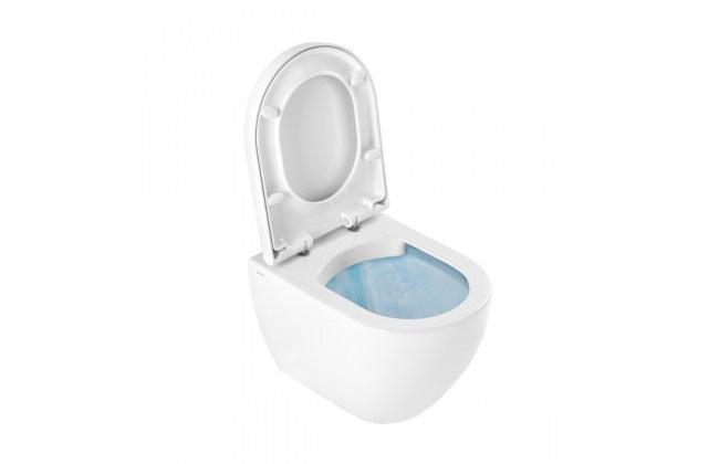 Rimless конзолна тоалетна Sanibold Rimflush Sandindusa - бяла конзолна тоалетна с ултратънка седалка за онлайн магазин KERANOVA