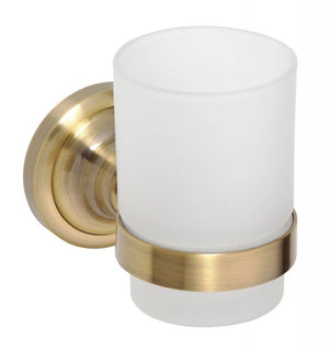 144110017 държач за чаша, с чаша - стенен държач за чаша със стъклена чаша, бронзов финиш, онлайн магазин за обзавеждане за бани KERANOVA