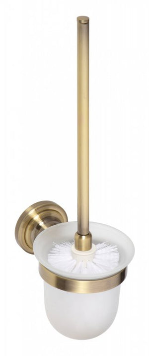 144113017 четка за тоалетна, стенна – стенен държач с четка за WC в античен месинг, чашка матово стъкло за онлайн магазин KERANOVA