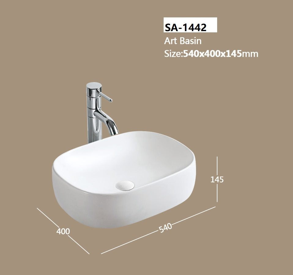 Купа SA-1442 54х40 см. OUTLET – порцеланова мивка за баня върху плот, 54x40x14,5 см, без преливник