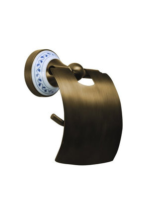 144712017 държач за хартия Kera - бронзов стенен държач за тоалетна хартия с порцеланова декорация за баня KERANOVA