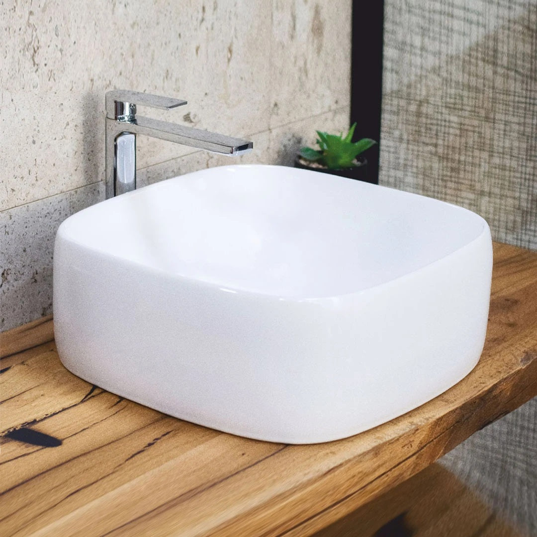 Купа SA-1452 39х39 см. OUTLET – бяла мивка за баня върху плот, порцеланова, модерна