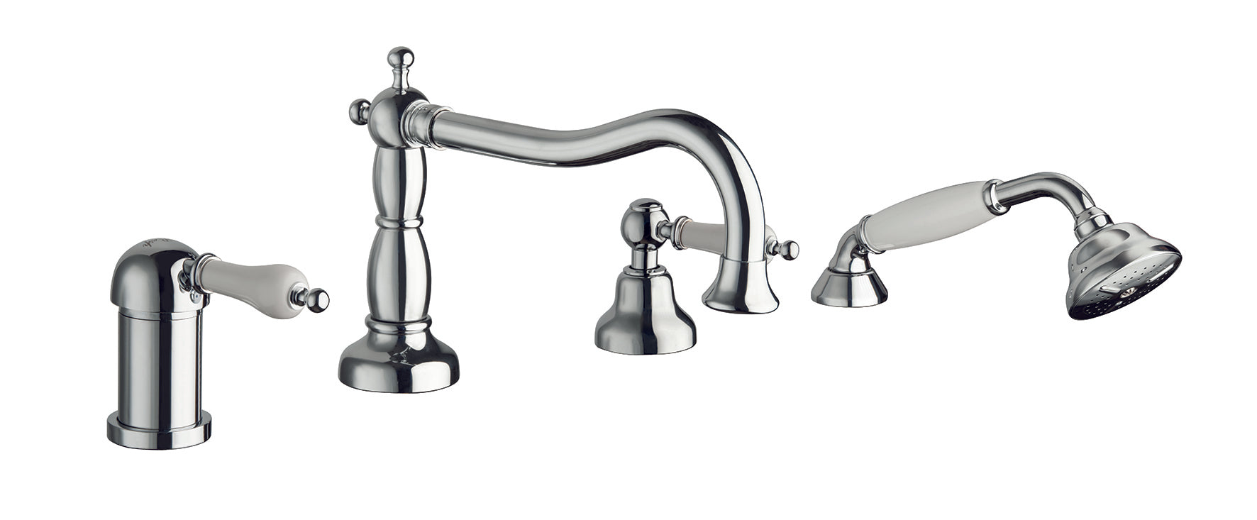 Ретро каскада за вана Caesar - хром, бронз или злато, 4-дупков смесител с класически дизайн, бяла керамична ръкохватка, Италия, KERANOVA