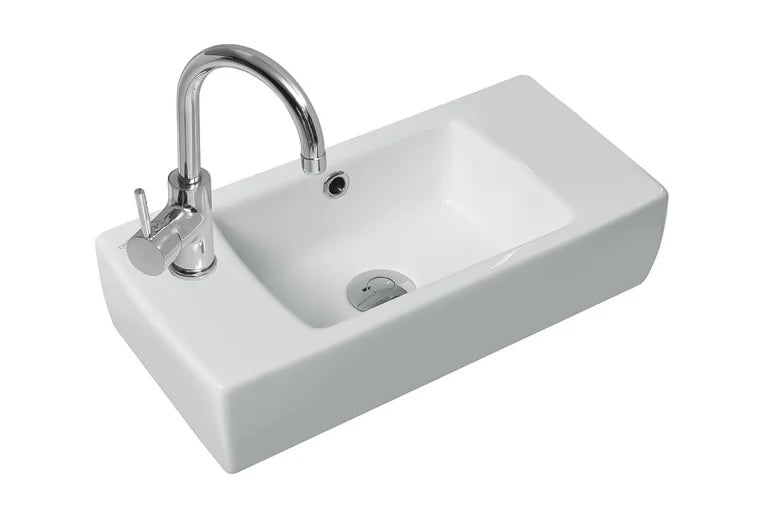 Мебелна мивка City 50х25 см. - лява и дясна. Бяла керамична мивка City 50x25x11,5 см с ляв/десен отвор за смесител, монтаж на стена или мебел - KERANOVA