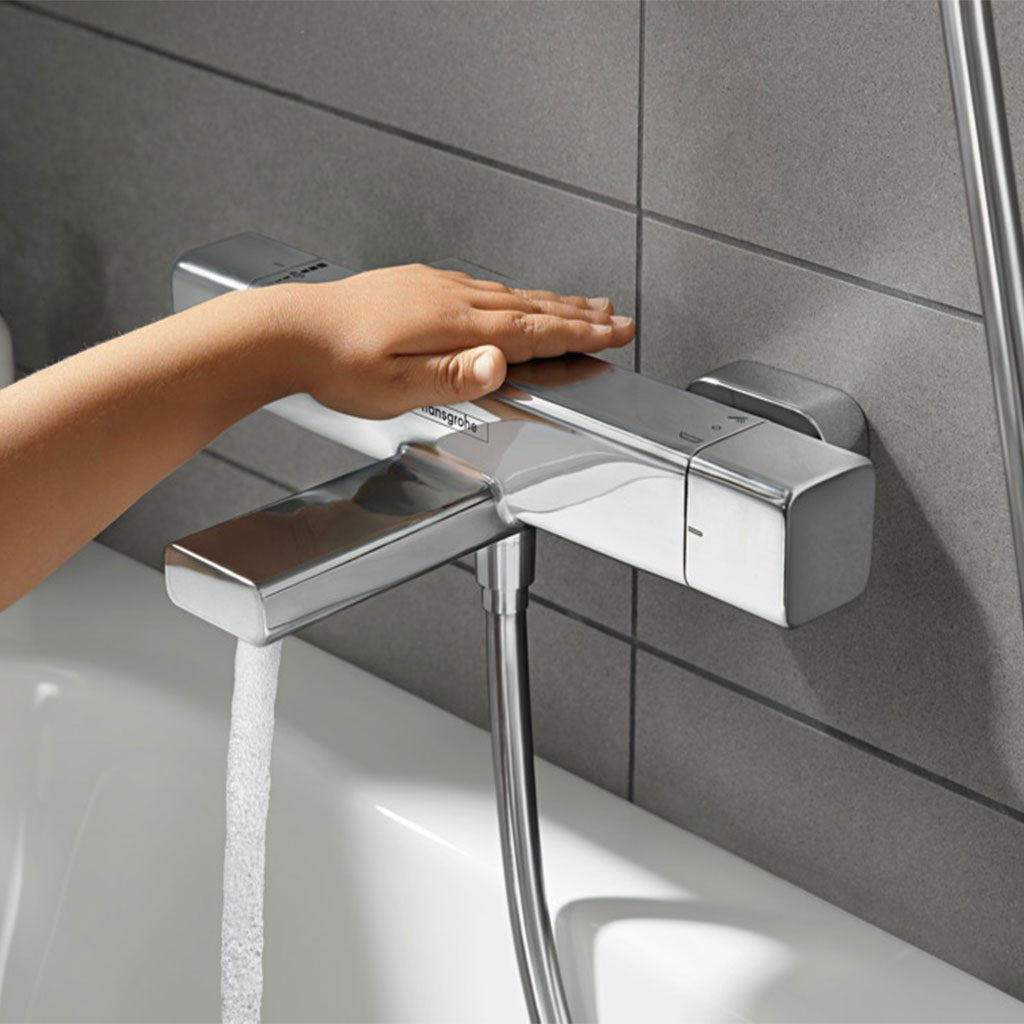 Hansgrohe Ecostat E термостатен смесител за вана и душ - хром с EcoStop и CoolContact, стенен модел 15774000 за KERANOVA