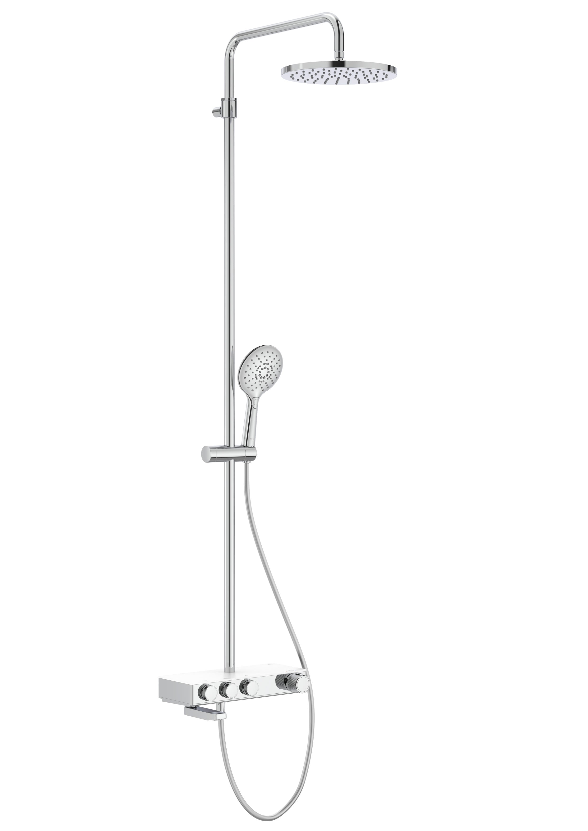 Index-T Switch Roca колона с термостат, чучур и кръгла пита - хром термостатична душ колона за вана и душ, KERANOVA онлайн магазин