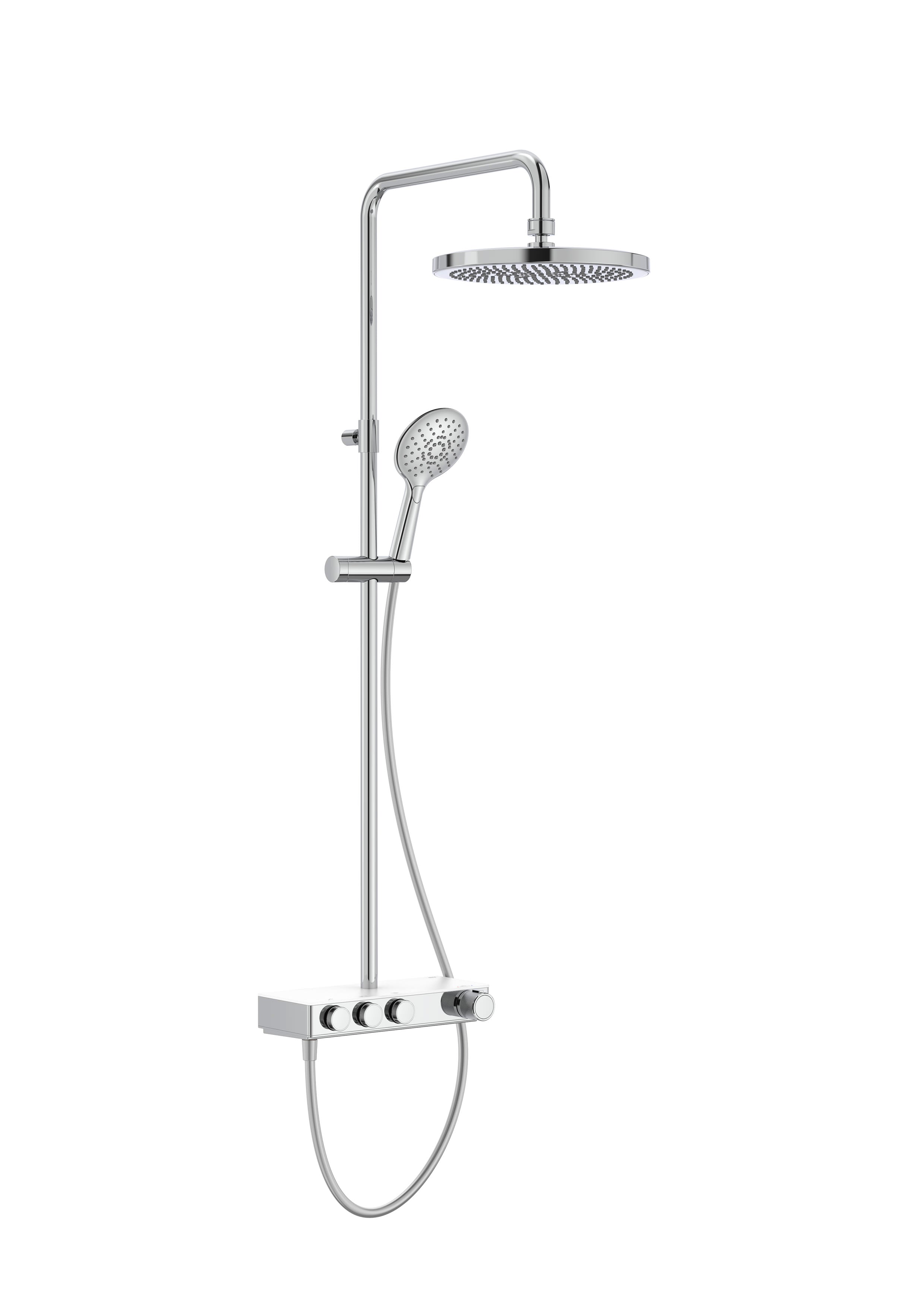 Index-T Switch Roca колона с термостат и кръгла пита - хром душ колона с 3-изходен превключвател, термостат и ръчен душ за KERANOVA