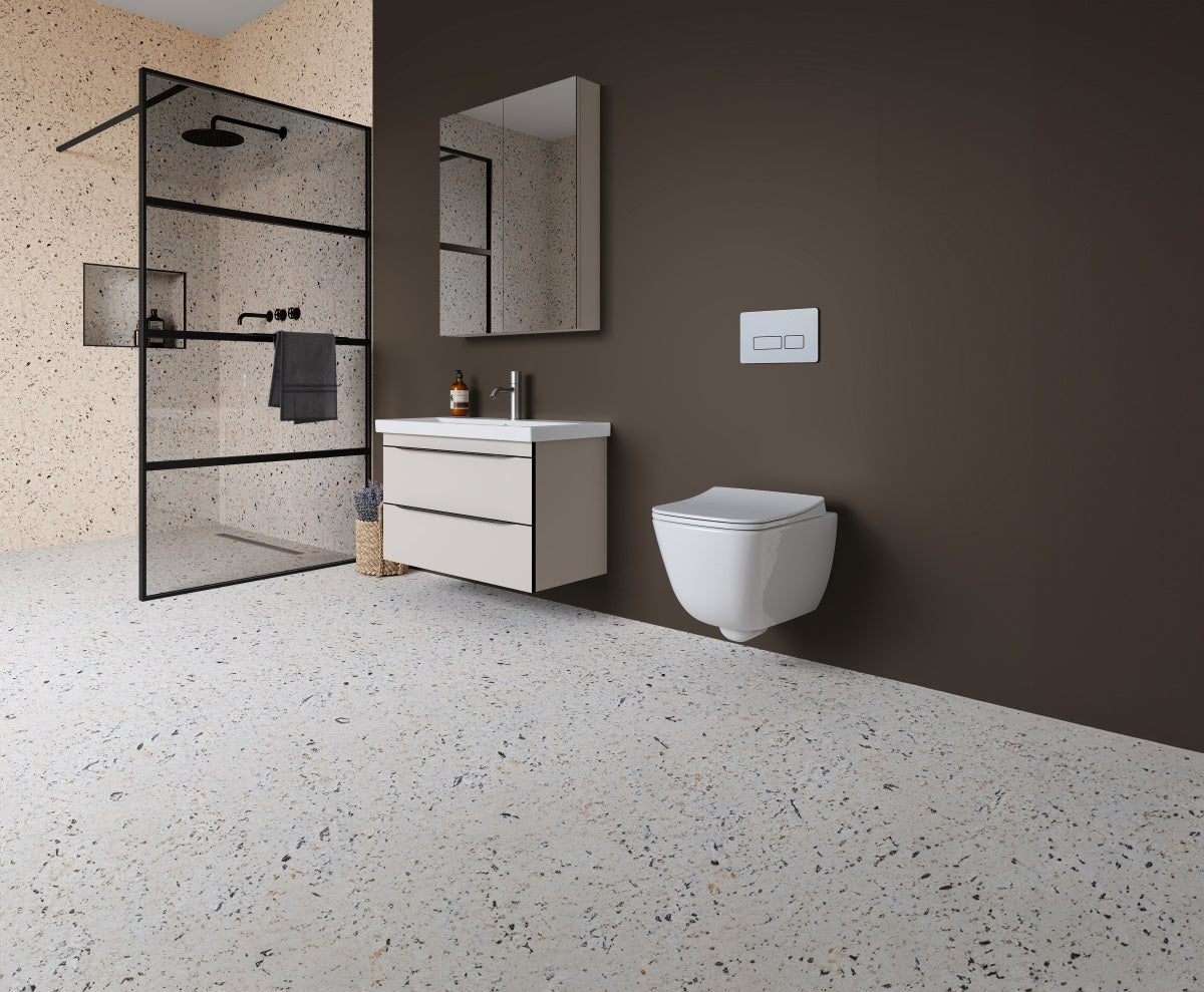 Конзолна тоалетна Aqua Rimless - опция биде окачена тоалетна в модерна баня KERANOVA онлайн магазин