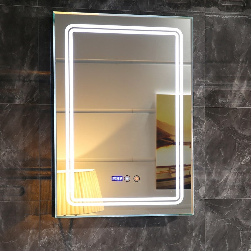 Огледало с осветление 1791 50х70 см. LED огледало за баня с touch, часовник, температурен индикатор и анти-фог система - KERANOVA онлайн магазин
